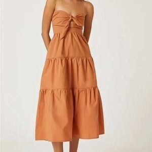 Strapless Tie-Front Maxi Dress in Rust